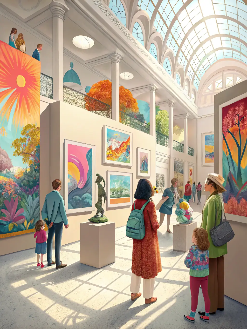 A high-quality image of a community art exhibition organized by DANSE AVEC LE MONDE, featuring colorful artwork created by local residents and reflecting the organization's commitment to fostering creative expression.